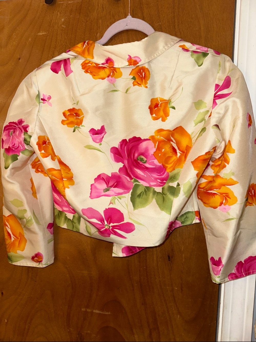 Rickie Freeman for Teri Jon Cream Midi Dress with Pink and Orange Floral Print - Picture 6 of 7